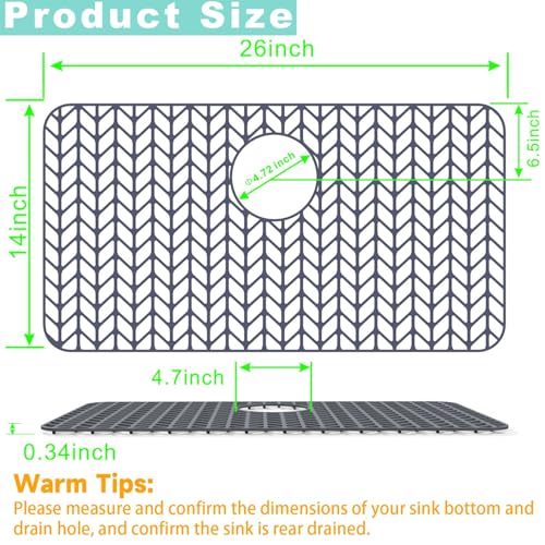 AWOKE Sink Protectors for Kitchen Sink, Kitchen Sink Protector Mat - 28.4"x15.2" Heat-Resistant Silicone Folding Non-Slip Mat for Stainless Steel Sink with Rear Drain (Grey) - Image 2