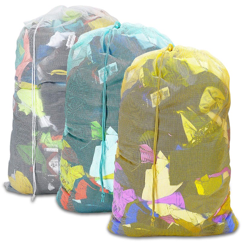 Dalykate Mesh Laundry Bags, 24" x 36", Heavy Duty with Reinforced Handles, Foldable & Portable, Drawstring Closure, 3-Pack, Mixed Colors - Image 1