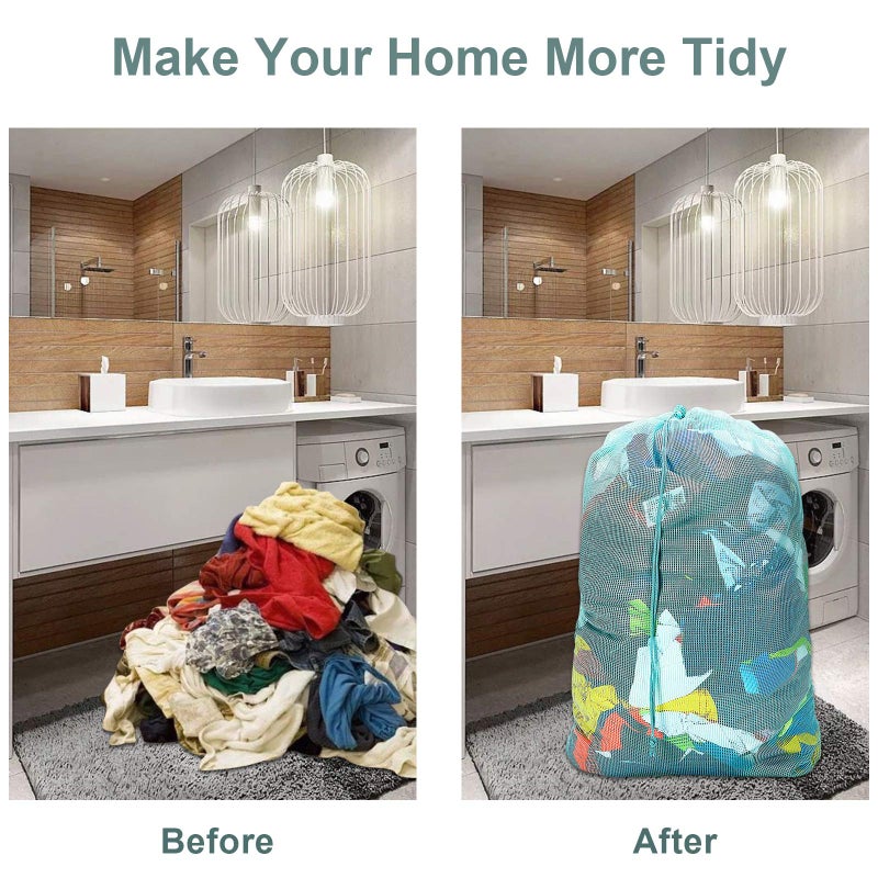 Dalykate Mesh Laundry Bags, 24" x 36", Heavy Duty with Reinforced Handles, Foldable & Portable, Drawstring Closure, 3-Pack, Mixed Colors - Image 4
