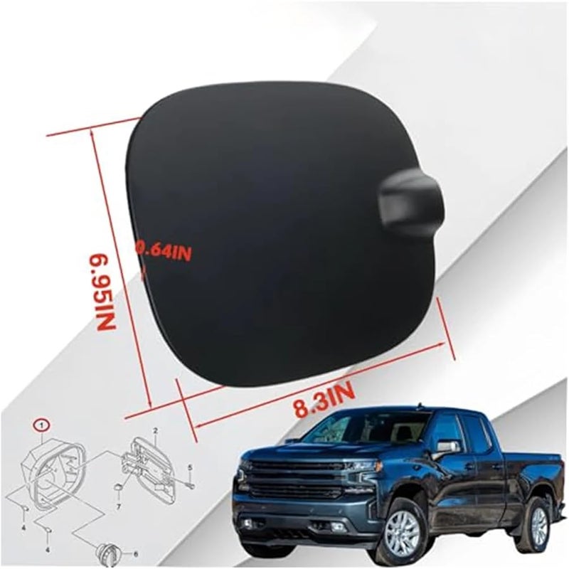 غطاء باب تعبئة الوقود الأسود لشيفروليه سيلفرادو 1500 كابينة مزدوجة 2019-2024 - Image 3