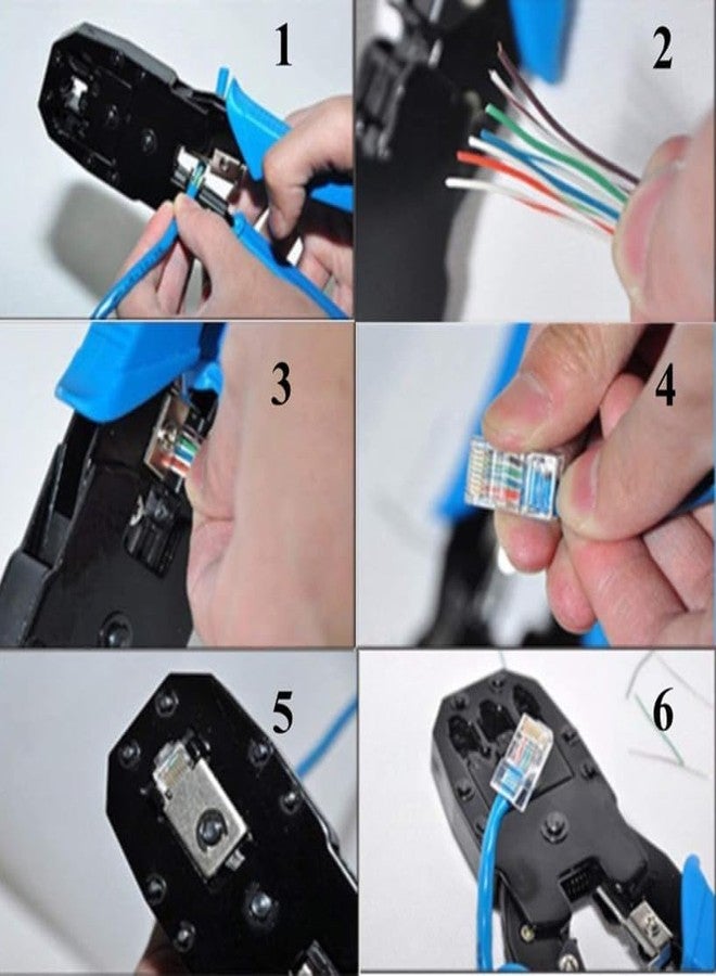 COOLCOLD 3-in-1 RJ45 Crimping Tool Kit - Wire Stripper, Cutter & Crimper for RJ45, RJ11, RJ12, Cat5e/Cat6 LAN Cable with 5 Connectors & 5 Boot Covers - Blue/Green - Image 3