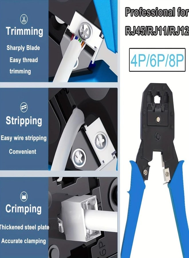 COOLCOLD 3-in-1 RJ45 Crimping Tool Kit - Wire Stripper, Cutter & Crimper for RJ45, RJ11, RJ12, Cat5e/Cat6 LAN Cable with 5 Connectors & 5 Boot Covers - Blue/Green - Image 4