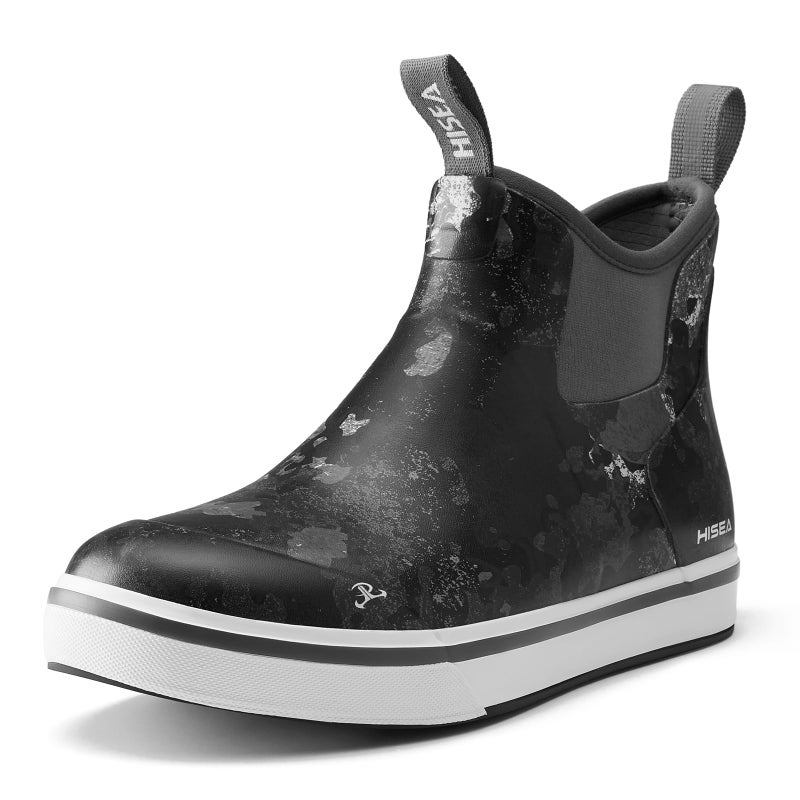HISEA Men's Deck Rain Boots Saltwater Fishing Booties Waterproof Ankle Rain Boots with High Traction, Black Camo Size 11 - Image 1