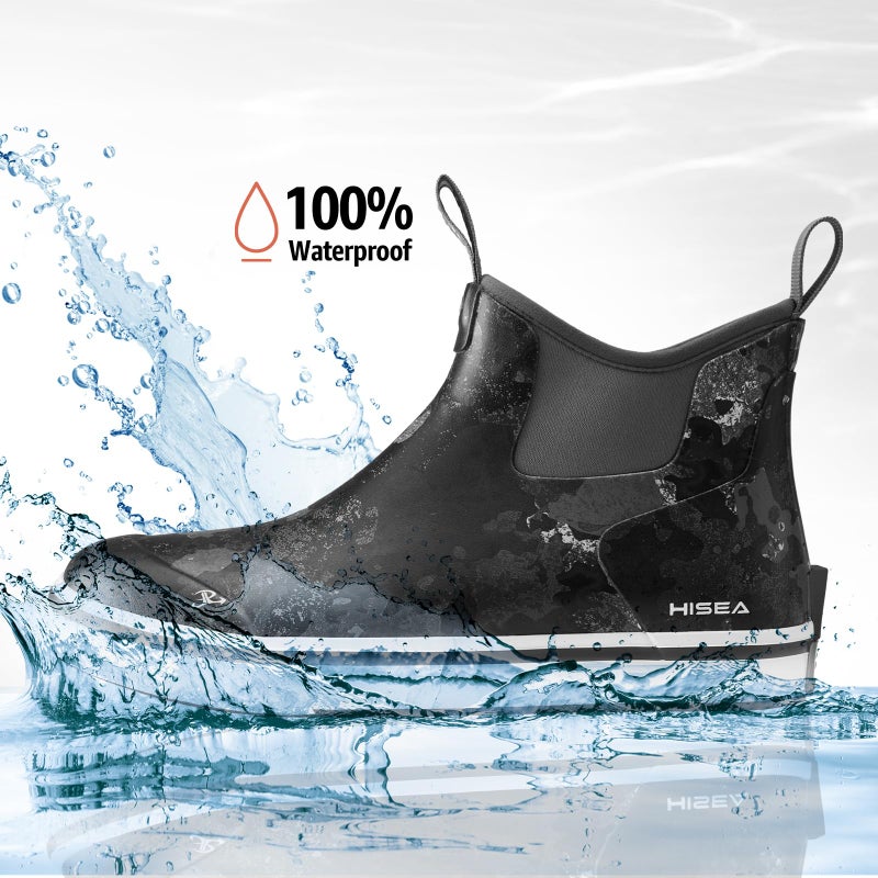 HISEA Men's Deck Rain Boots Saltwater Fishing Booties Waterproof Ankle Rain Boots with High Traction, Black Camo Size 11 - Image 3
