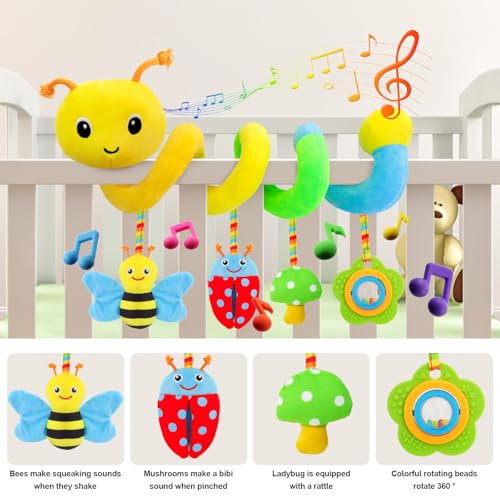 FPVERA Car Seat Toys for Babies 0-6 Months Upgraded Version Spiral Car Seat & Stroller Activity Toy, Soft Plush Hanging Toys with Rattles, Best Gift for Ages 0 and Up - Image 3