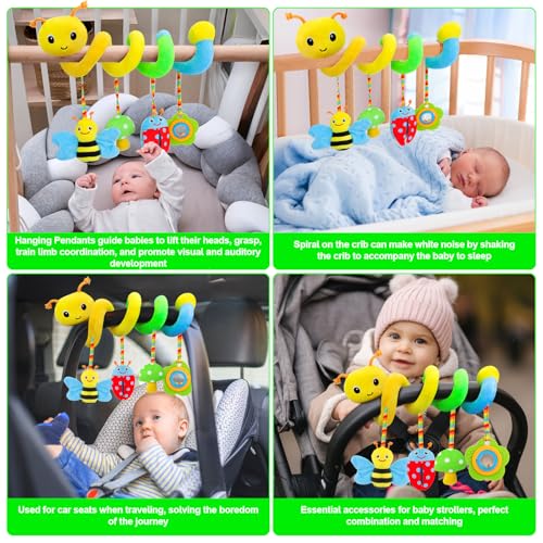 FPVERA Car Seat Toys for Babies 0-6 Months Upgraded Version Spiral Car Seat & Stroller Activity Toy, Soft Plush Hanging Toys with Rattles, Best Gift for Ages 0 and Up - Image 4