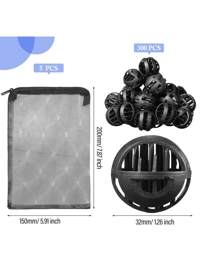 Hortsun 300 Pieces Bio Balls Pond Filter Aquarium Filter Media 1.26 Inch Saltwater Aquarium Filter Biochemical Cotton Pond Filter Accessories and 5 Pieces Black Mesh Bags for Fountain Fish Tank - Image 2