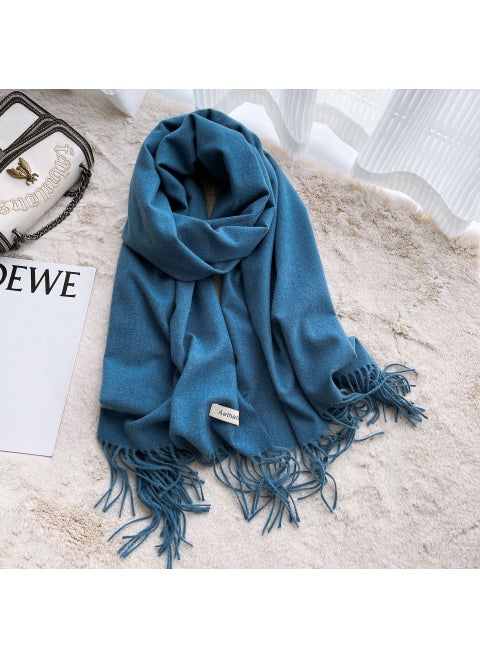 2024 Autumn Winter Solid Color ScarfLong whiskers -11 denim blue Long whiskers -11 denim blue