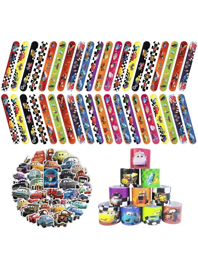 FRUITFUL PARTY 90pcs Cars Party Favors, 40pcs Lightning McQueen & Friends Bracelets and 50pcs Cars Stickers for Kids - Cars Themed Party Favors for Pixar Cars Birthday Party Supplies - Image 1