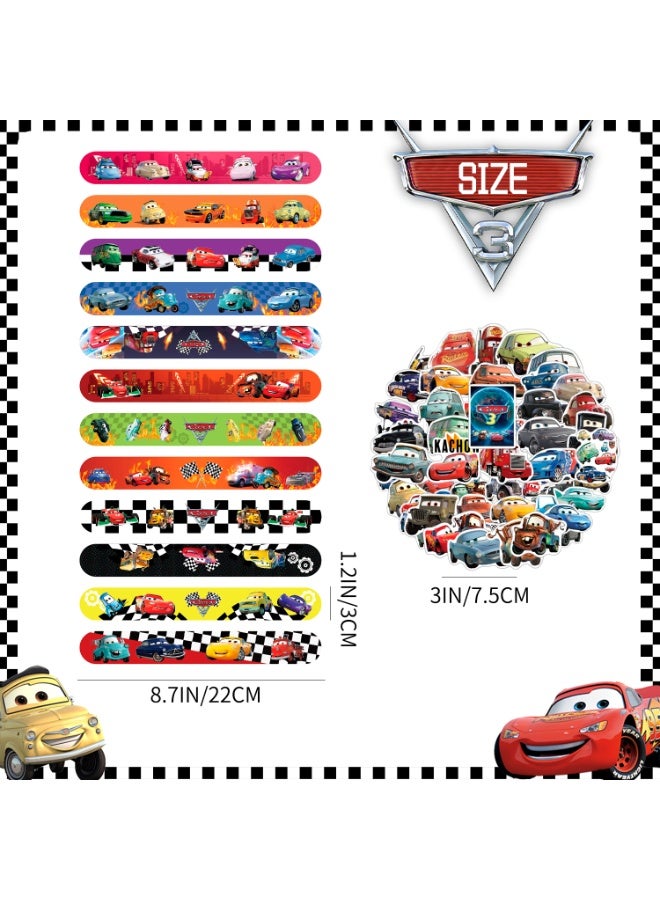FRUITFUL PARTY 90pcs Cars Party Favors, 40pcs Lightning McQueen & Friends Bracelets and 50pcs Cars Stickers for Kids - Cars Themed Party Favors for Pixar Cars Birthday Party Supplies - Image 2