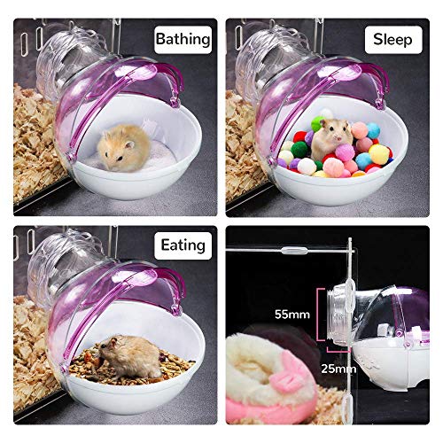 CHUQIANTONG Small Animal Bath House,Pet Toy Acrylic Hamster Bathroom Cage Toilet Bathtub Sand Bath Container Removable, Suitable for Chinchilla Syrian Hamster Gerbil (Pink) - Image 3
