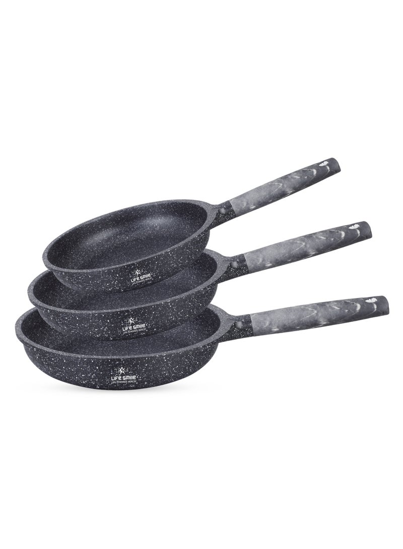 Life Smile Non-Stick Frying Pan Set 3PCS (20cm, 24cm, 28cm) Induction Base | Granite Coating | Even Heat Cooking | Bakelite Handle - Image 1