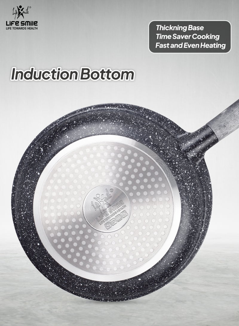 Life Smile Non-Stick Frying Pan Set 3PCS (20cm, 24cm, 28cm) Induction Base | Granite Coating | Even Heat Cooking | Bakelite Handle - Image 3