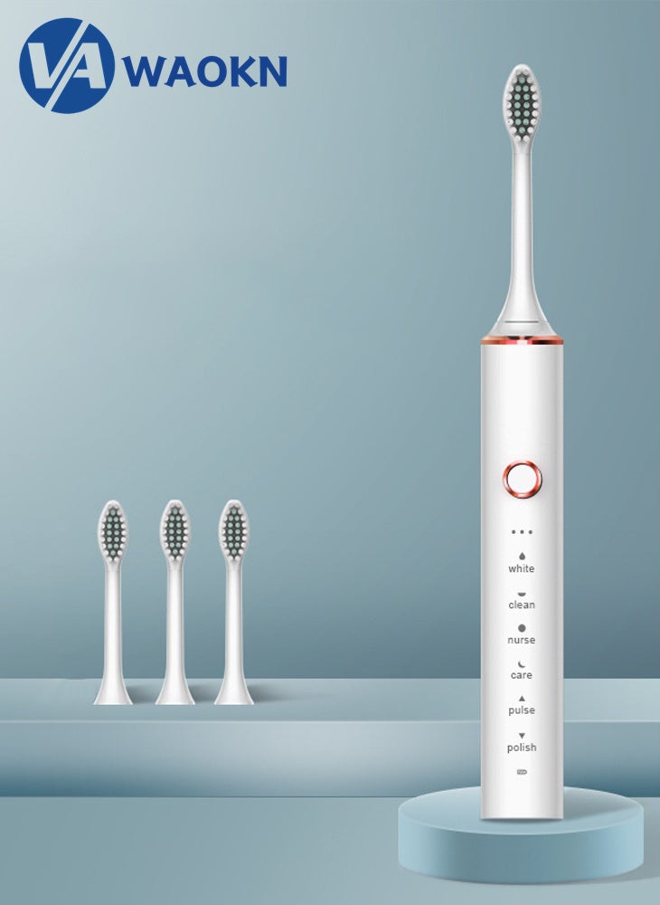 WAOKN Rechargeable Sonic Electric Toothbrush High-frequency Vibration IPX7 Waterproof Power Toothbrush 6 Modes Adjustable and Smart Electric Toothbrush with 4 Detachable Soft-bristle Brush Heads - Image 1