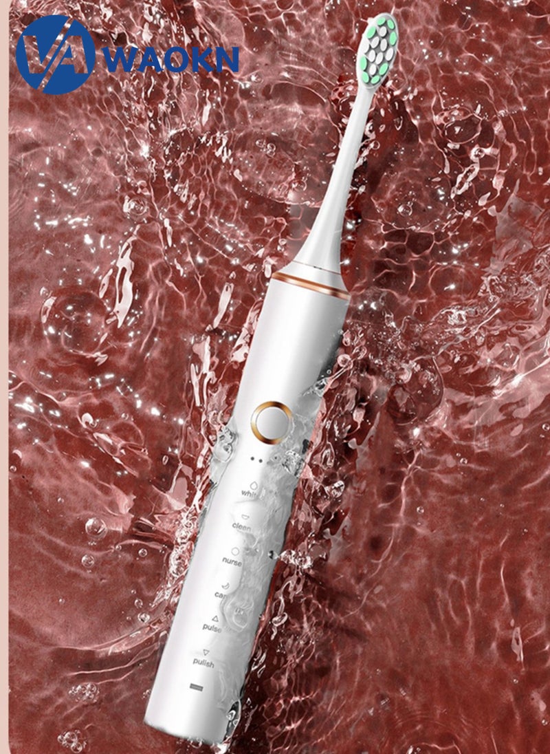 WAOKN Rechargeable Sonic Electric Toothbrush High-frequency Vibration IPX7 Waterproof Power Toothbrush 6 Modes Adjustable and Smart Electric Toothbrush with 4 Detachable Soft-bristle Brush Heads - Image 5