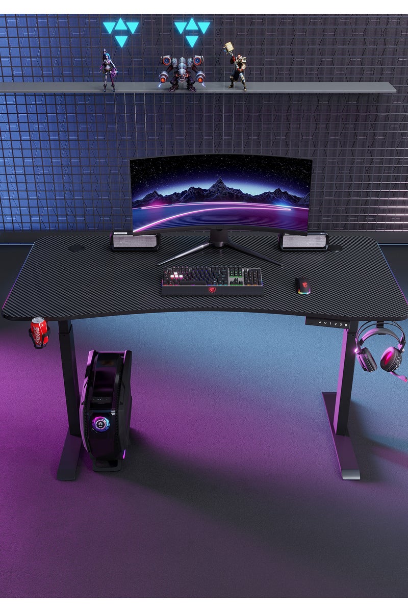 Luttec Electric lifting desk, home gaming desk, ergonomic office computer desk, suitable for learning, gaming, work, painting, black 120 * 60 * (72-117 cm) desk frame steel, desktop carbon fiber texture, panel thickness 18mm - Image 2