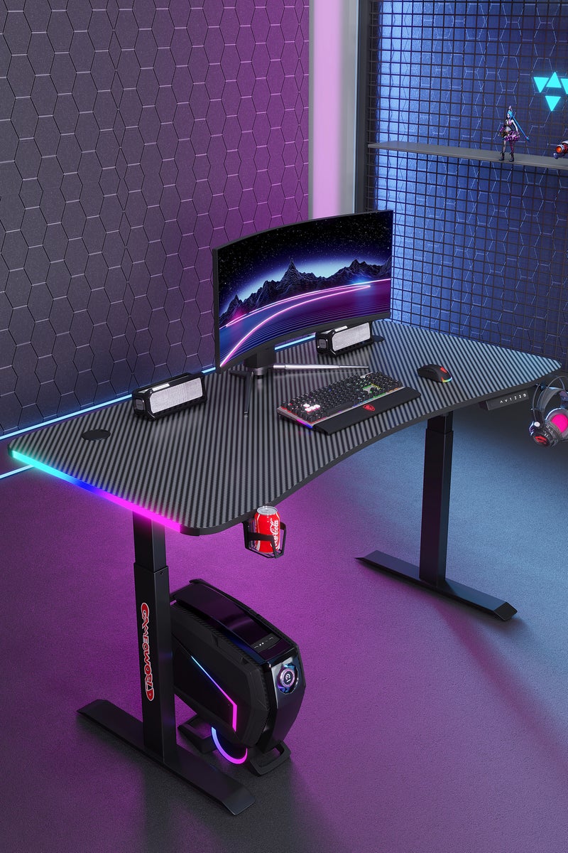 Luttec Electric lifting desk, home gaming desk, ergonomic office computer desk, suitable for learning, gaming, work, painting, black 120 * 60 * (72-117 cm) desk frame steel, desktop carbon fiber texture, panel thickness 18mm - Image 3