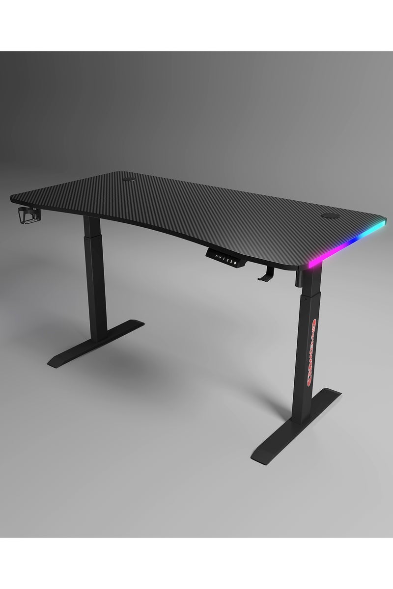 Luttec Electric lifting desk, home gaming desk, ergonomic office computer desk, suitable for learning, gaming, work, painting, black 120 * 60 * (72-117 cm) desk frame steel, desktop carbon fiber texture, panel thickness 18mm - Image 5