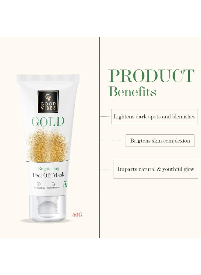 Good Vibes Gold Brightening Peel Off Mask, 50 g Deep Pore Cleansing Peel-Off Face Mask For All Skin Types, Anti-Bacterial & Helps Remove Acne, No Parabens, Sulphates & Mineral Oils - Image 2