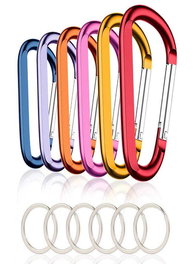 CampTek 6PCS Carabiner Caribeaner Clip,3" Large Aluminum D Ring Shape Carabeaner with 6PCS Keyring Keychain Hook (Orange+Red+Yellow+Navy+Pink+Pale Purple) - Image 1