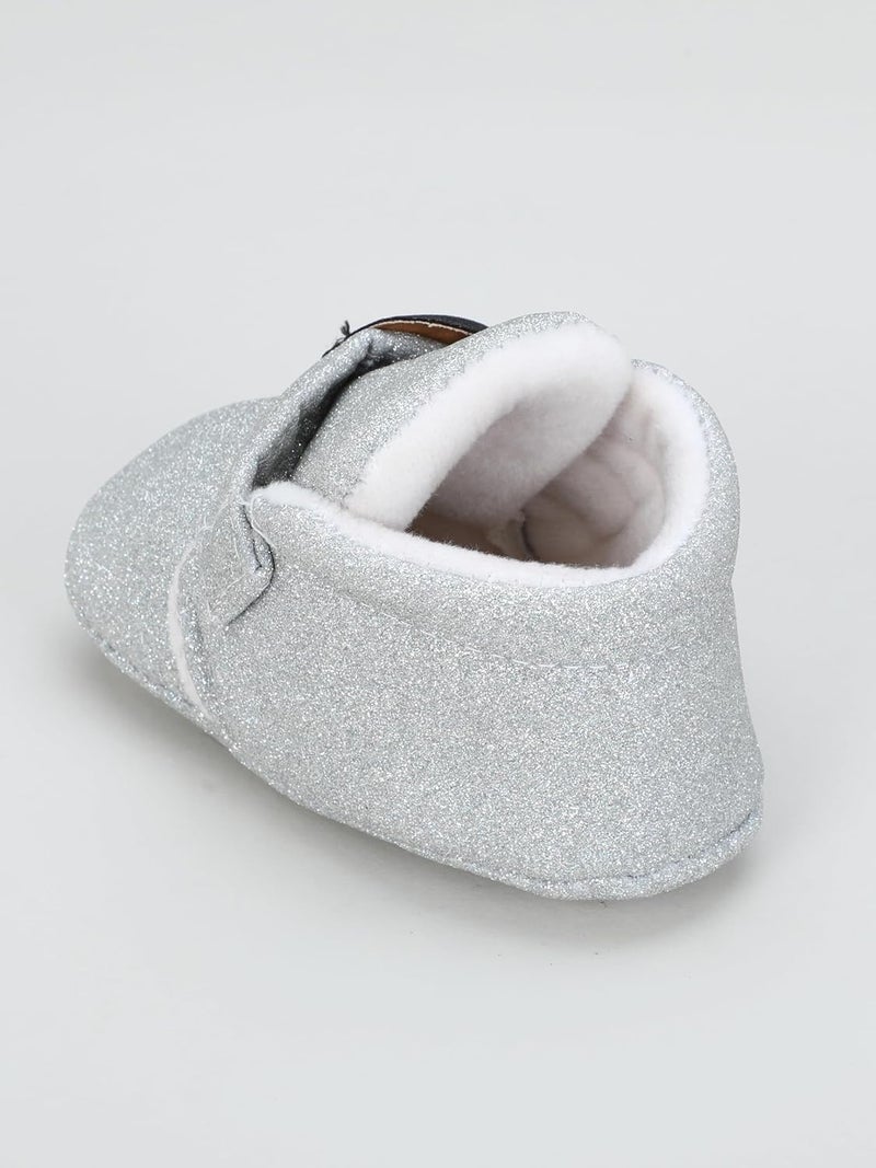 PureSole Baby Girls' Glitter Party Booties | Soft Sole Dress Shoes with Bow | Colorful Pre-Walker Crib Shoes for Special Occasions (6-12 Months) - Image 3