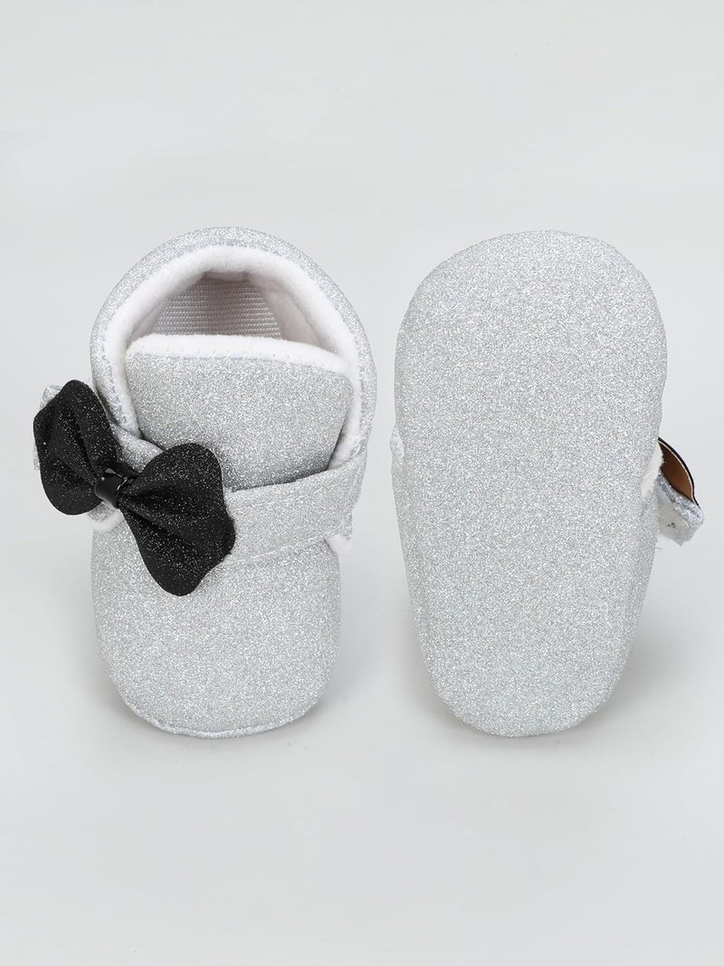 PureSole Baby Girls' Glitter Party Booties | Soft Sole Dress Shoes with Bow | Colorful Pre-Walker Crib Shoes for Special Occasions (6-12 Months) - Image 5