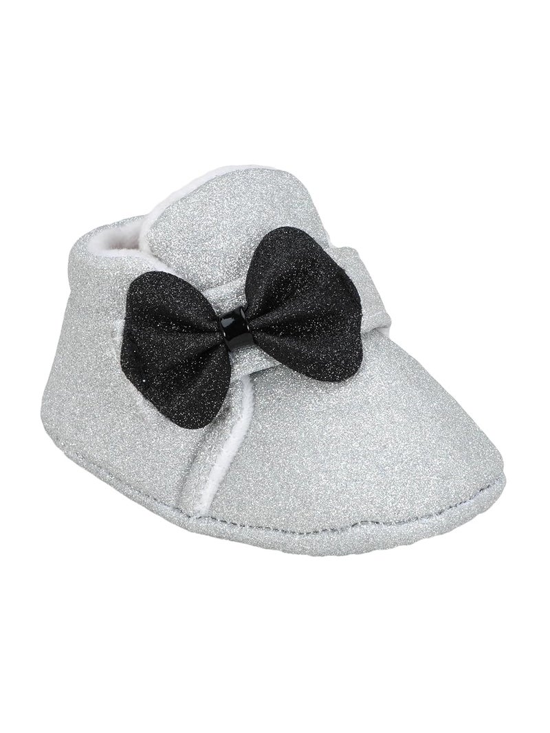 PureSole Baby Girls' Glitter Party Booties | Soft Sole Dress Shoes with Bow | Colorful Pre-Walker Crib Shoes for Special Occasions (6-12 Months) - Image 1