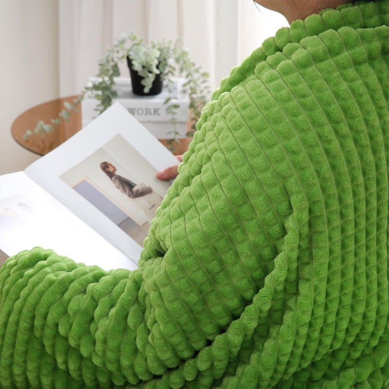 Puncuntex Flannel Fleece Throw Blanket Apple Green 50"Ã—60",Super Soft Plush Cozy Blanket with Square Grid Design Luxury for Couch Sofa Chair - Image 3