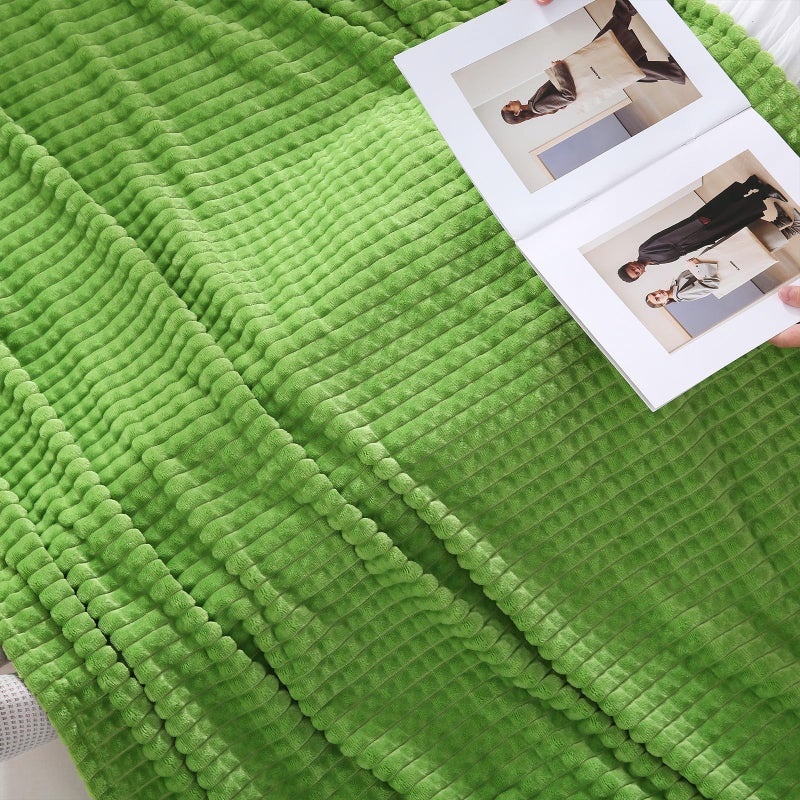 Puncuntex Flannel Fleece Throw Blanket Apple Green 50"Ã—60",Super Soft Plush Cozy Blanket with Square Grid Design Luxury for Couch Sofa Chair - Image 5