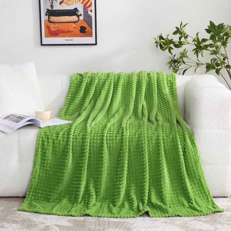 Puncuntex Flannel Fleece Throw Blanket Apple Green 50"Ã—60",Super Soft Plush Cozy Blanket with Square Grid Design Luxury for Couch Sofa Chair - Image 2