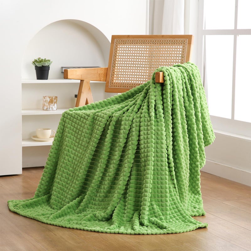 Puncuntex Flannel Fleece Throw Blanket Apple Green 50"Ã—60",Super Soft Plush Cozy Blanket with Square Grid Design Luxury for Couch Sofa Chair - Image 1