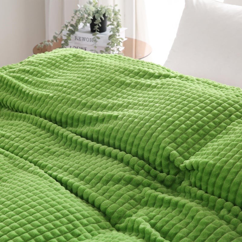Puncuntex Flannel Fleece Throw Blanket Apple Green 50"Ã—60",Super Soft Plush Cozy Blanket with Square Grid Design Luxury for Couch Sofa Chair - Image 4