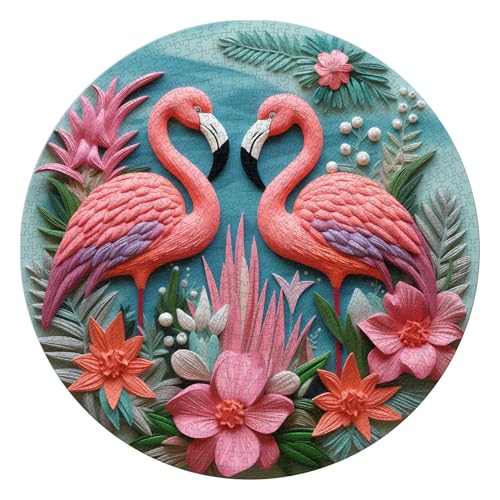 PPuzzling Pink Flamingo Puzzles for Adults 1000 Pieces Impossible Bird Flower Jigsaw Puzzles Round Art Challenging Animal Puzzle as Wall Decor - Image 5