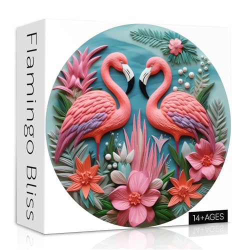 PPuzzling Pink Flamingo Puzzles for Adults 1000 Pieces Impossible Bird Flower Jigsaw Puzzles Round Art Challenging Animal Puzzle as Wall Decor - Image 1