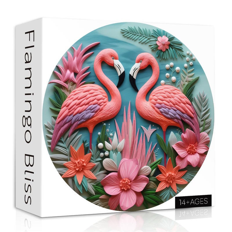 PPuzzling Pink Flamingo Puzzles for Adults 1000 Pieces Impossible Bird Flower Jigsaw Puzzles Round Art Challenging Animal Puzzle as Wall Decor - Image 3