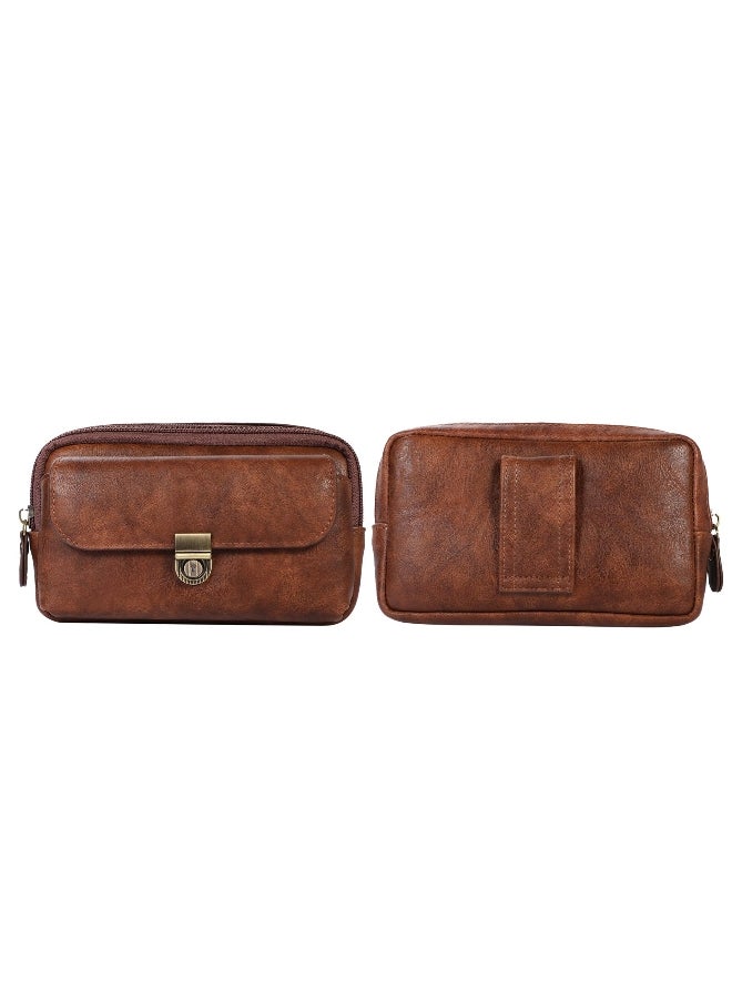 Luxury 7.2 Inch Zipper Wallet Leather Men Waist Bag Bum Pack Business Travel Purse Phone Belt Clip Case For Samsung iPhone Xiaomi Huawei Holster Pouch 