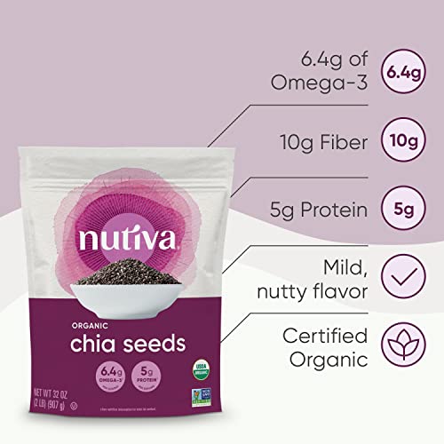 Nutiva USDA Organic Premium Nutrient-Dense Raw Black Chia Seeds with 3g Protein & 5g Fiber for Salads, Yogurt & Smoothies, Non-GMO, Vegan, Gluten-Free, Keto & Paleo, 32 Ounce - Image 3