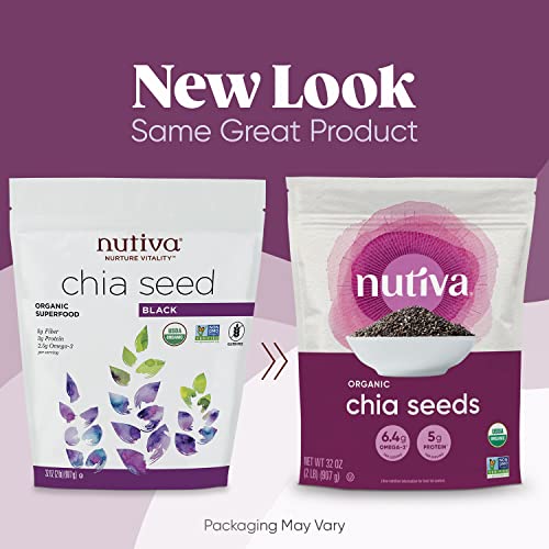 Nutiva USDA Organic Premium Nutrient-Dense Raw Black Chia Seeds with 3g Protein & 5g Fiber for Salads, Yogurt & Smoothies, Non-GMO, Vegan, Gluten-Free, Keto & Paleo, 32 Ounce - Image 2