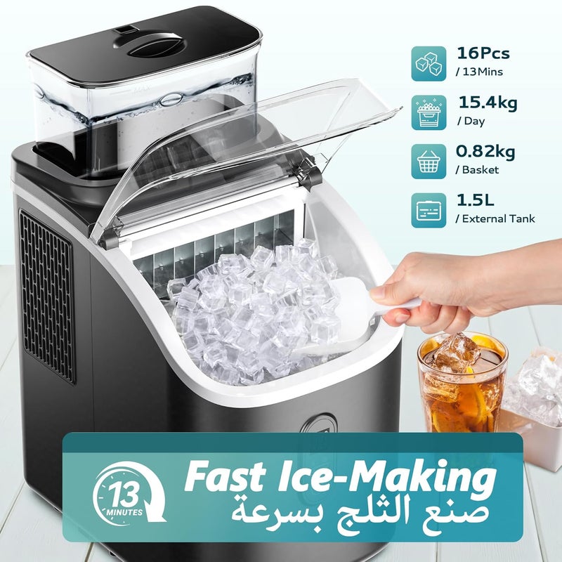 EUHOMY Ice Cube Maker Machine Countertop 16 Pcs in 13 Mins 15.4Kg/Day 2 Ways to Add Water Ice Size Selection Self Cleaning Ice Maker with Ice Scoop/Basket/Water Tank for Home/Kitchen/Party/Office - Image 2