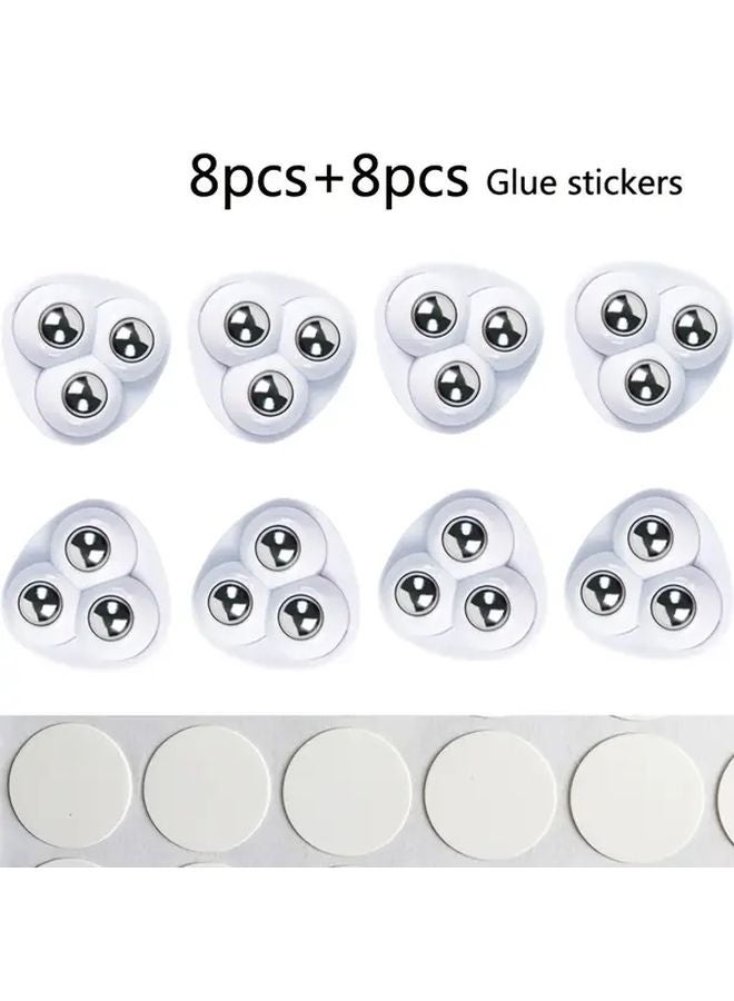 White Wheel 8 Pack Self Adhesive Casters 360 Degree Silent Rollers For Furniture - Image 1