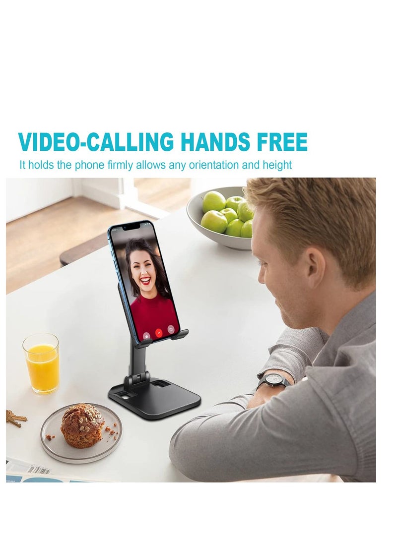 Excefore Phone Stand for Desk, Portable Cellphone Cradle, Adjustable in Height and Angle Phone Holder, Compatible with All Phones, Tablets (Black) - Image 4