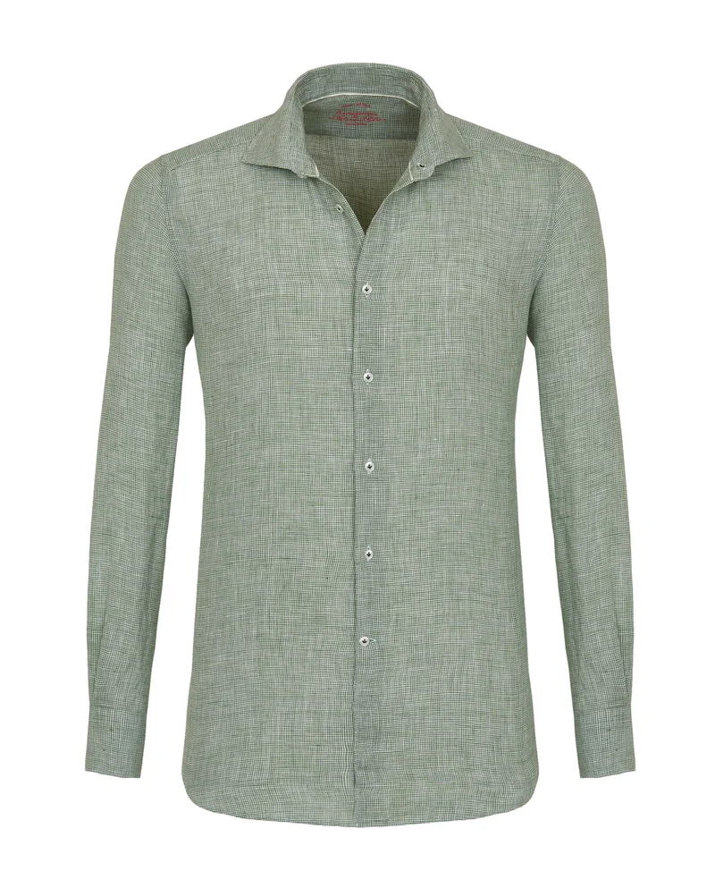 كاميتشسما قميص عصري بقصّة تأخذ شكل الجسم من الكتان بلون عسكري