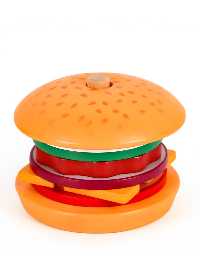 Montessori Hamburger Stacking Toy, Children's Kitchen Accessories, Wooden Sandwich Stacking Burger Stacking Toy Set - Image 1