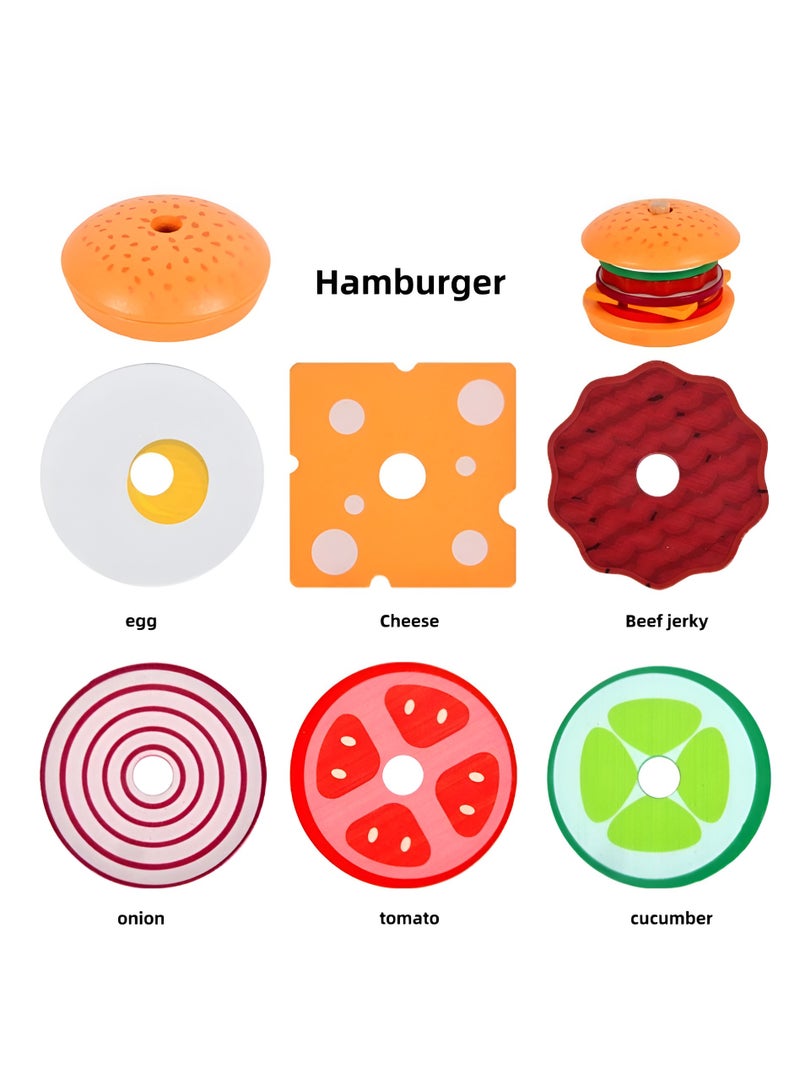 Montessori Hamburger Stacking Toy, Children's Kitchen Accessories, Wooden Sandwich Stacking Burger Stacking Toy Set - Image 3