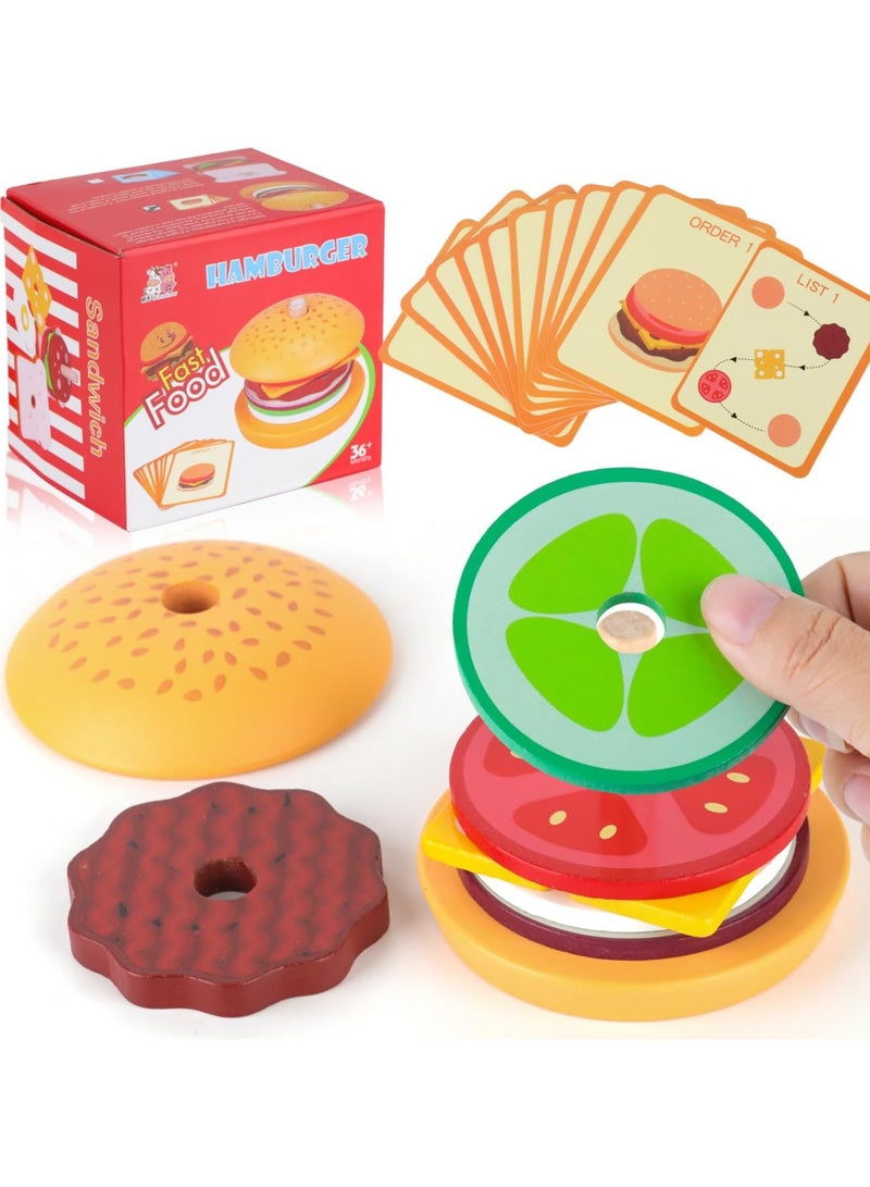 Montessori Hamburger Stacking Toy, Children's Kitchen Accessories, Wooden Sandwich Stacking Burger Stacking Toy Set - Image 4