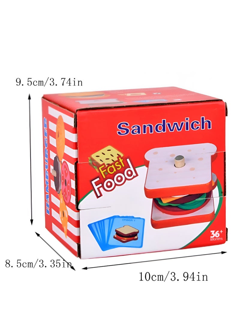 Montessori Hamburger Stacking Toy, Children's Kitchen Accessories, Wooden Sandwich Stacking Burger Stacking Toy Set - Image 2