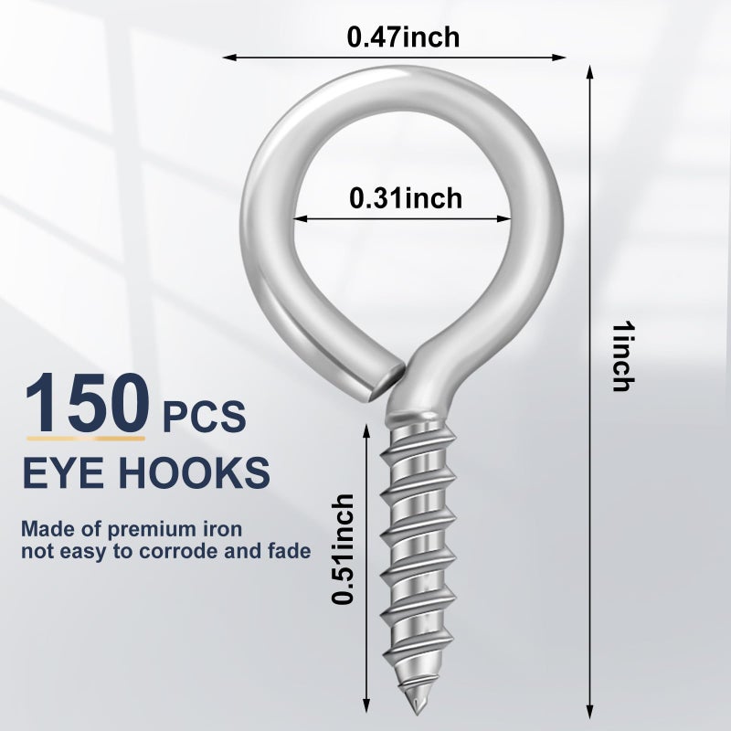 AUGSUN Eye Screws, 150PCS 1 Inch Screw Eyes Hooks Heavy Duty Screw Eyes Bolts Hooks Ring Screws for Wood Hanging Artwork - Image 2
