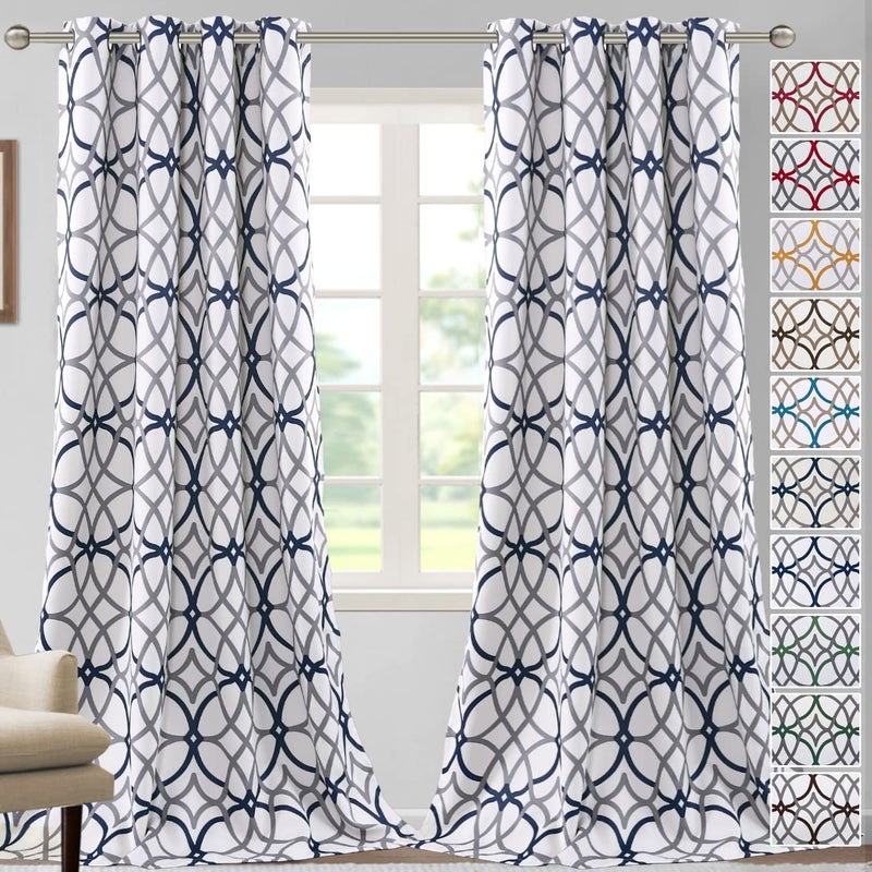 H.VERSAILTEX HVERSAILTEX Blackout Curtains Printed Design 96 Inch Length 2 Panels Set Thermal Insulated Curtains for Bedroom for Living Room Modern Grommet Window Drapes  Dark Denim and Grey - Image 1