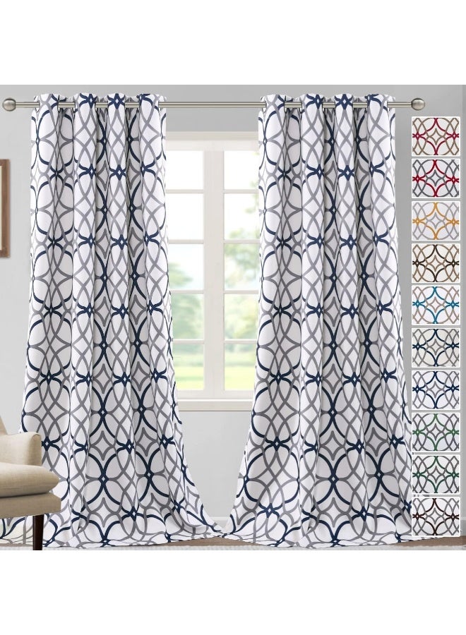 H.VERSAILTEX HVERSAILTEX Blackout Curtains Printed Design 96 Inch Length 2 Panels Set Thermal Insulated Curtains for Bedroom for Living Room Modern Grommet Window Drapes  Dark Denim and Grey - Image 2