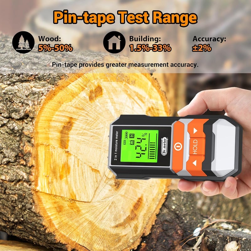 Dr.Meter Wood Moisture Meter, 2 in 1 Pin & Pinless Moisture Tester, Digital Dampness Moisture Sensor Detector for Wood Firewood Drywall Paper Floor Woodworking, Water Leak Detector - Image 2